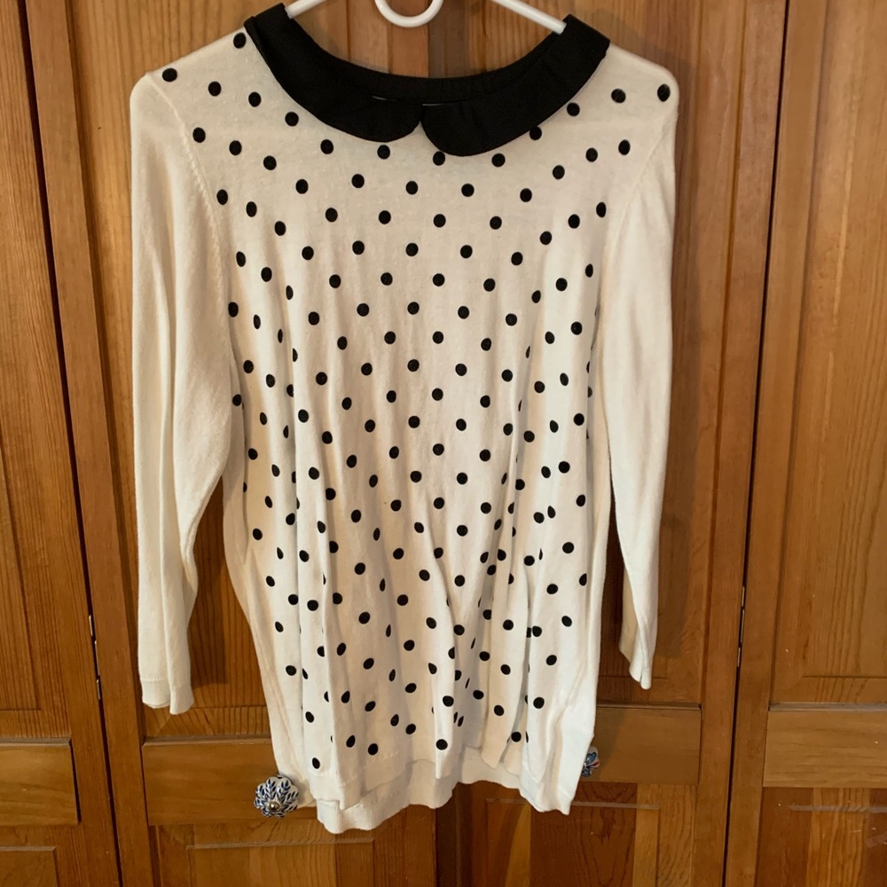 ELLE Brand Peter Pan Collar Polka Dot Sweater